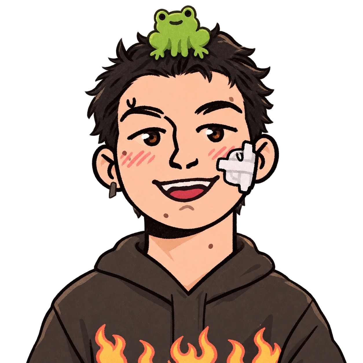 Illustrated Ujjwal character with a frog on his head